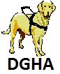 DGHA Logo Yellow dog with brown harness